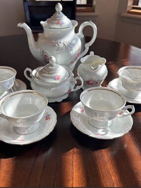 MCM Vintage WAWEL Poland Tea Set Creamer Sugar Bowl Pitcher Teacups & Saucers